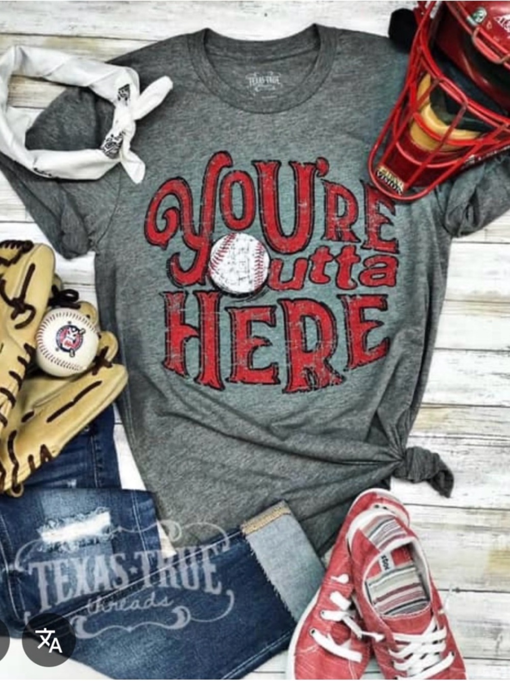 Gray Baseball Graphic Tee "You're Outta Here" - Red & White